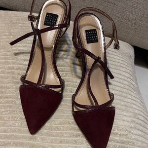 White House Black Market Dark Red velvet Strappy Heels